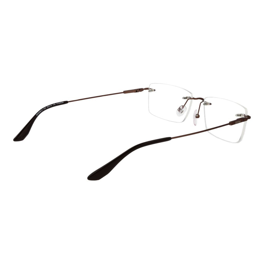 BMW Brown Titanium Glasses (Frames) with bottom-rim, brown titanium frame, and rectangle style for men. Includes branded case.