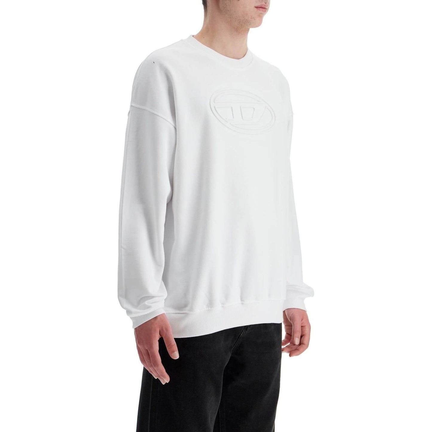 Diesel white cotton sweatshirt with raised logo for men Topwear Diesel Light Gray