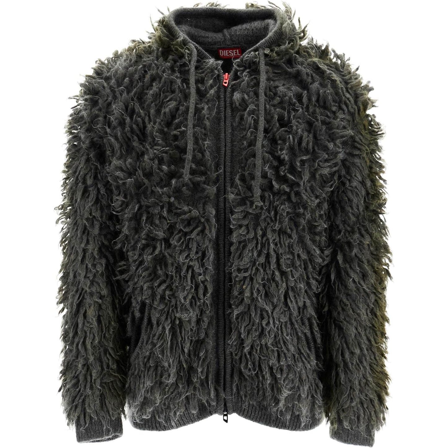 Diesel shaggy knit cardigan with hood Knitwear Diesel Dark Slate Gray