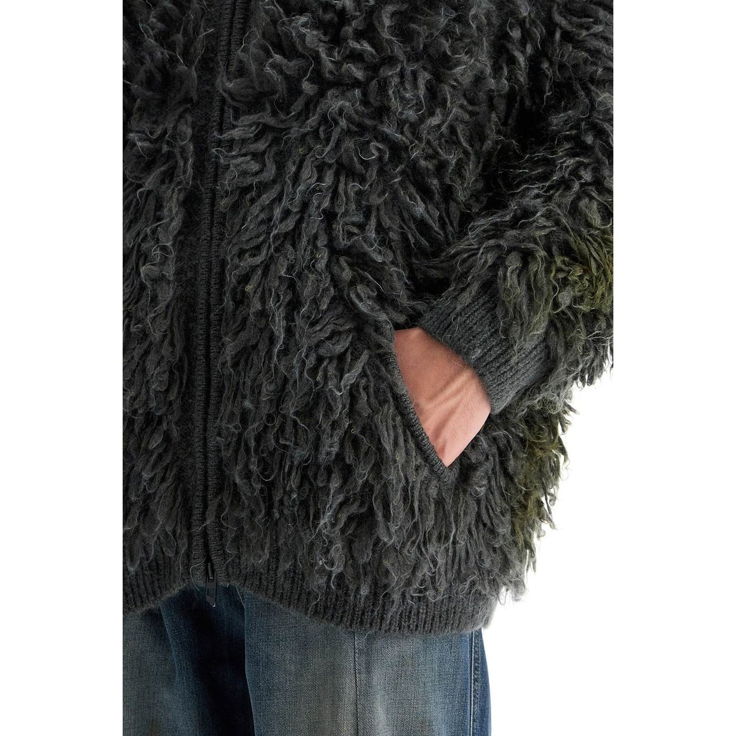 Diesel shaggy knit cardigan with hood Knitwear Diesel Dark Slate Gray