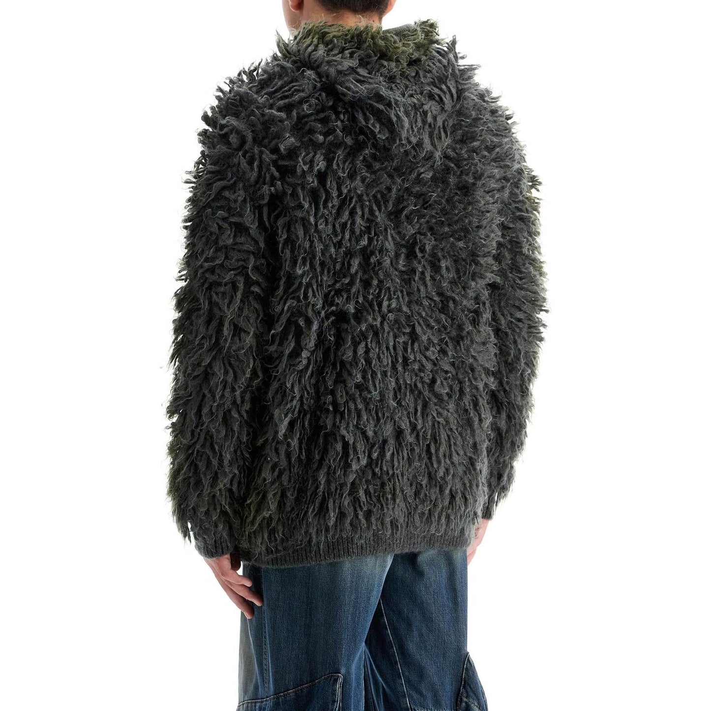 Diesel shaggy knit cardigan with hood Knitwear Diesel Dark Slate Gray