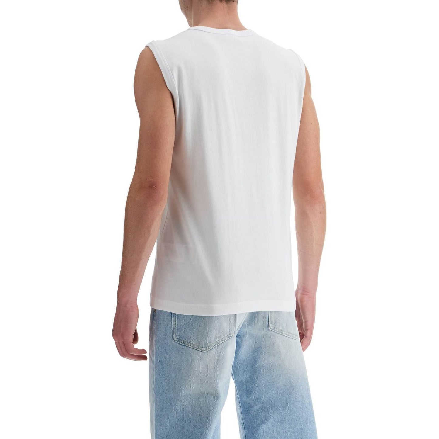Diesel white cotton tank top with wide neckline Topwear Diesel Gray
