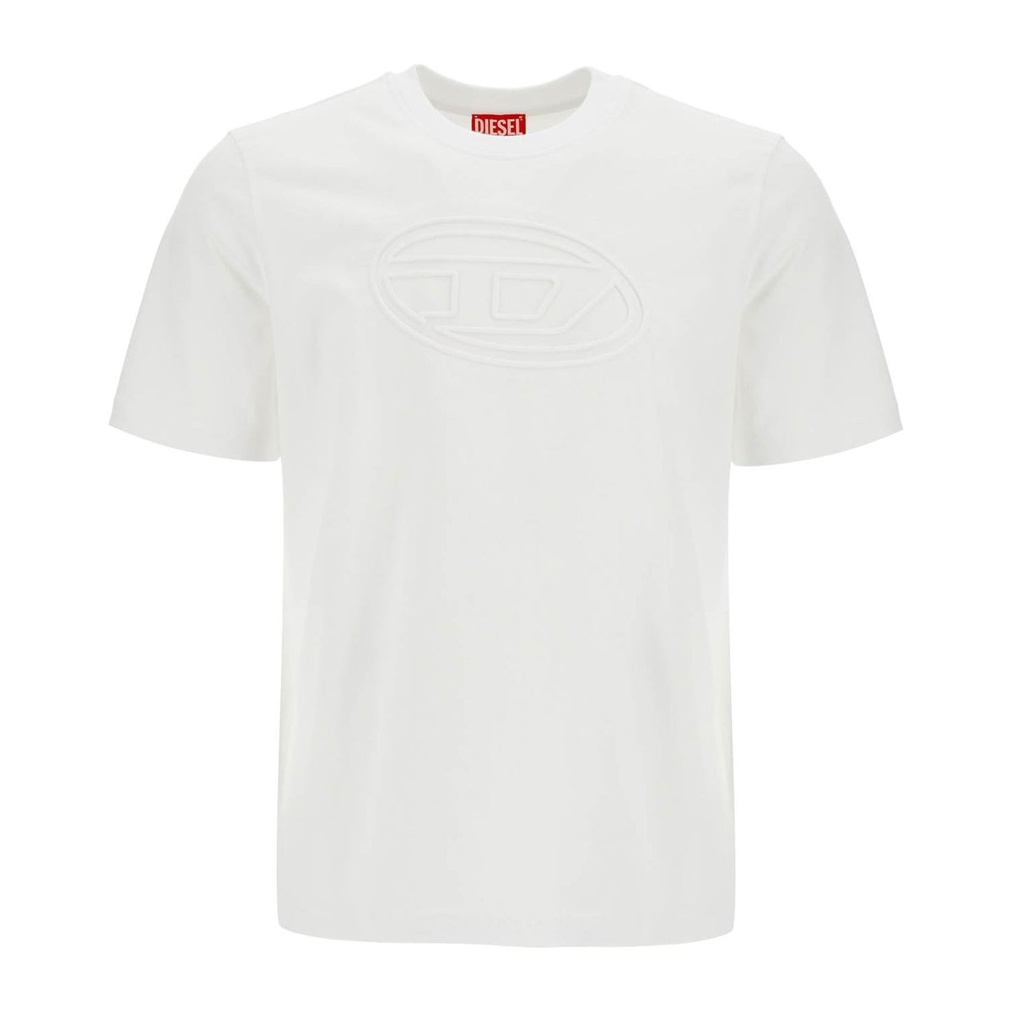 Diesel white cotton t-shirt with embossed logo t-adjust-bigoval Topwear Diesel Beige