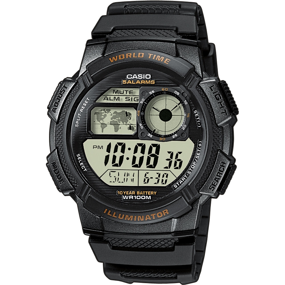 CASIO SPORT Mod. DIVER - WORLD TIME ILLUMINATOR 5 ALARMS. 10 YEARS BATTERY - BLACK-0