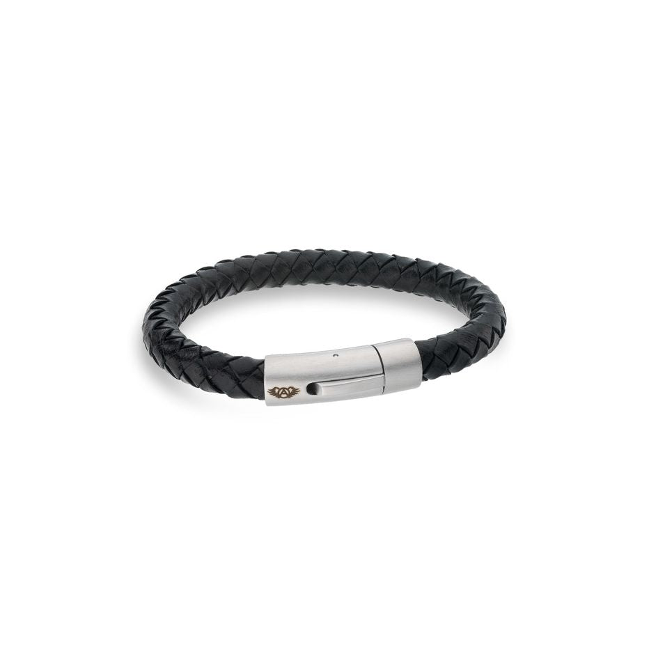 Alt Tag: Black braided bracelet with silver clasp by AN JEWELS JEWELRY Mod. AA.P233BK.M.