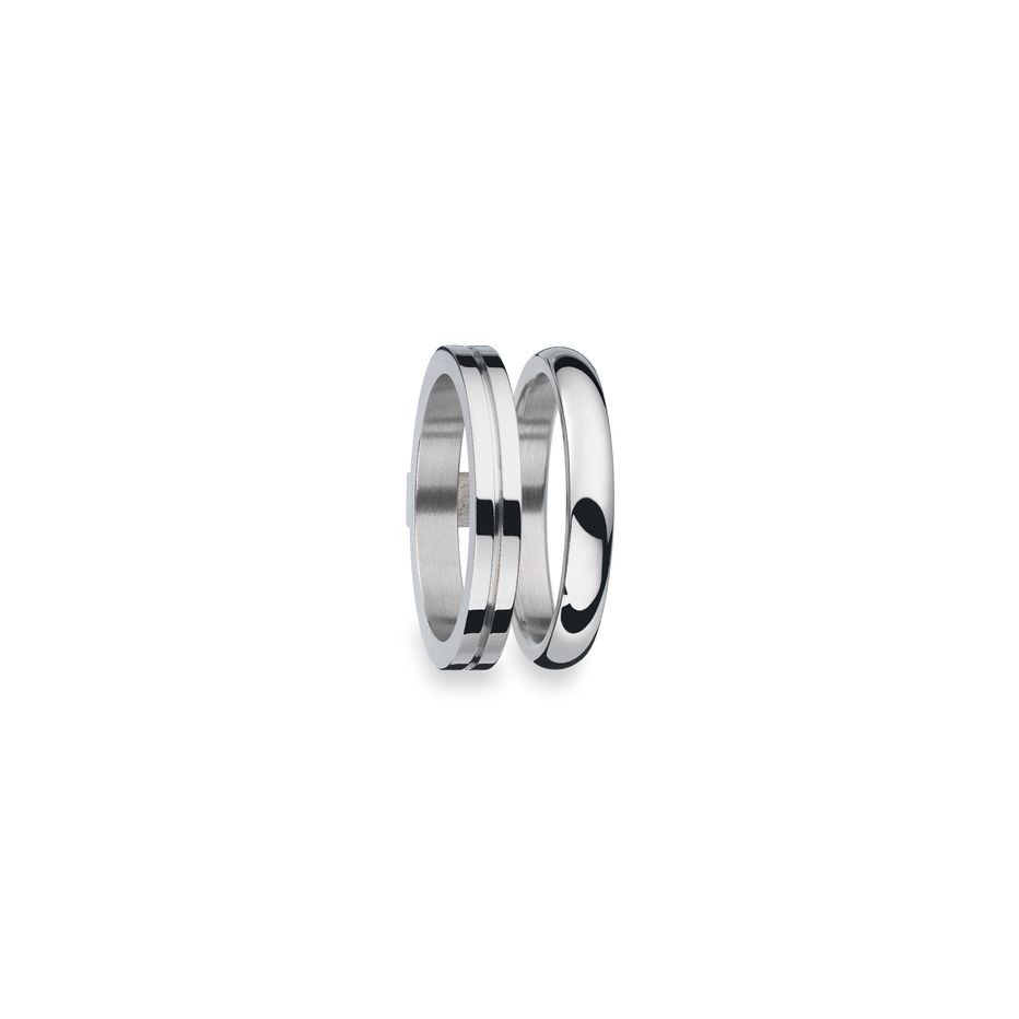 Two silver bands from AN JEWELS JEWELRY Mod. AR.R2NS05S-7 on a white background, showcasing modern elegance.