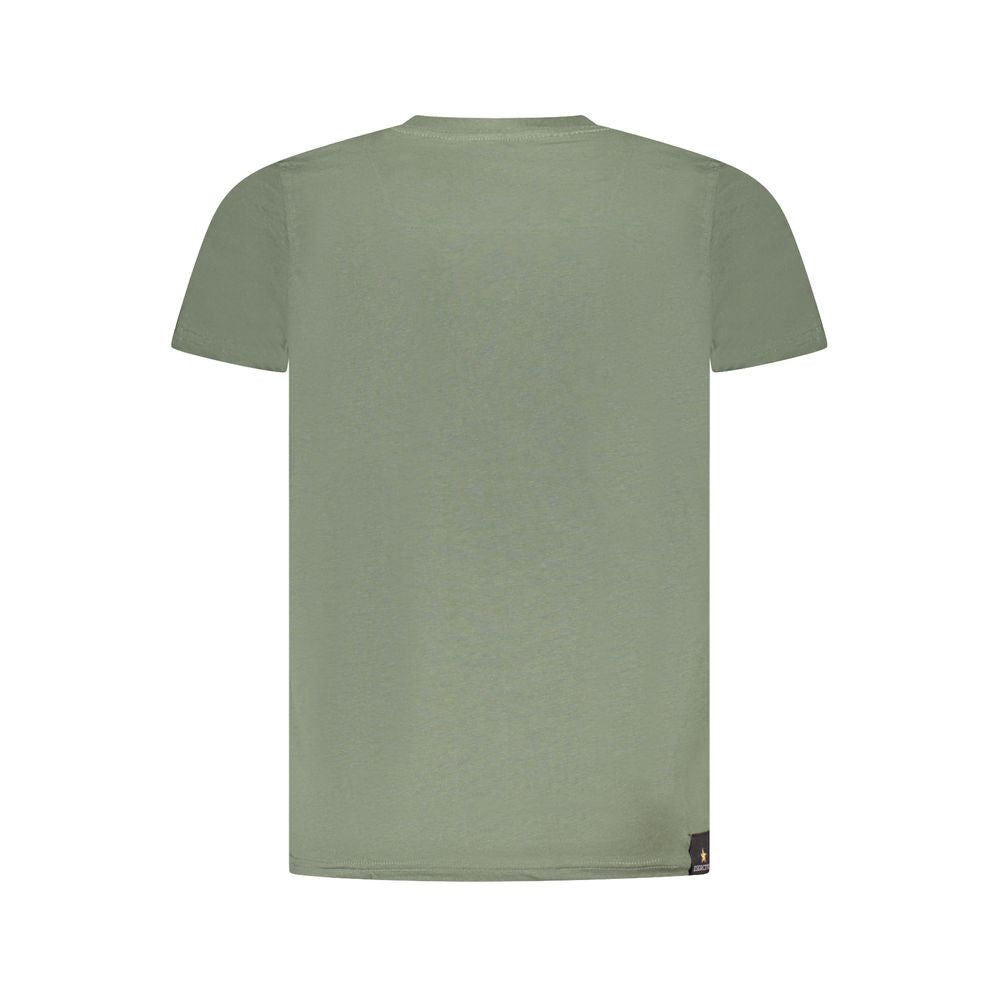 Back view of Accademia Militare Green Cotton T-Shirt with short sleeves and crew neck, featuring a printed logo.
