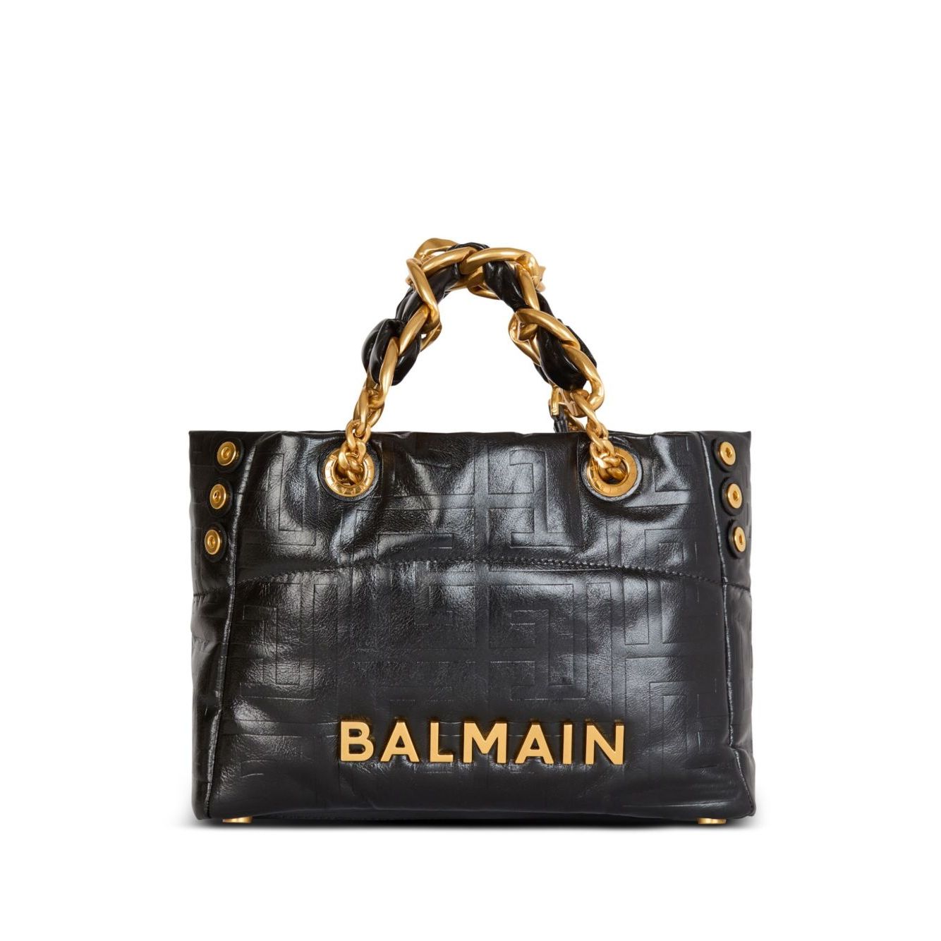 Balmain 1945 Soft PB-monogrammed crinkled small leather tote bag Shopper