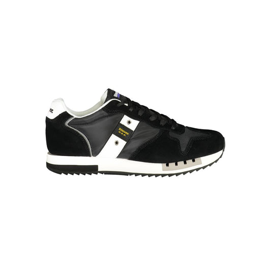 Blauer Black Polyester Men Sneaker with sleek design and contrast detailing, featuring removable footbed and bold Blauer logo.