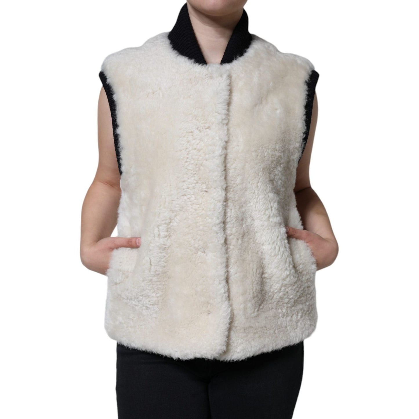 Burberry White WARRENFORD Shearling Leather Vest Coat Jacket JKT4091-44