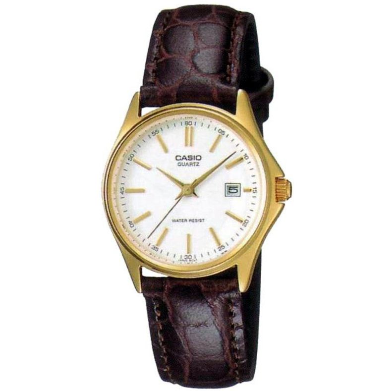 CASIO COLLECTION Mod. LADY DATE LEATHER - WHITE. GOLD INDEXES WATCHES