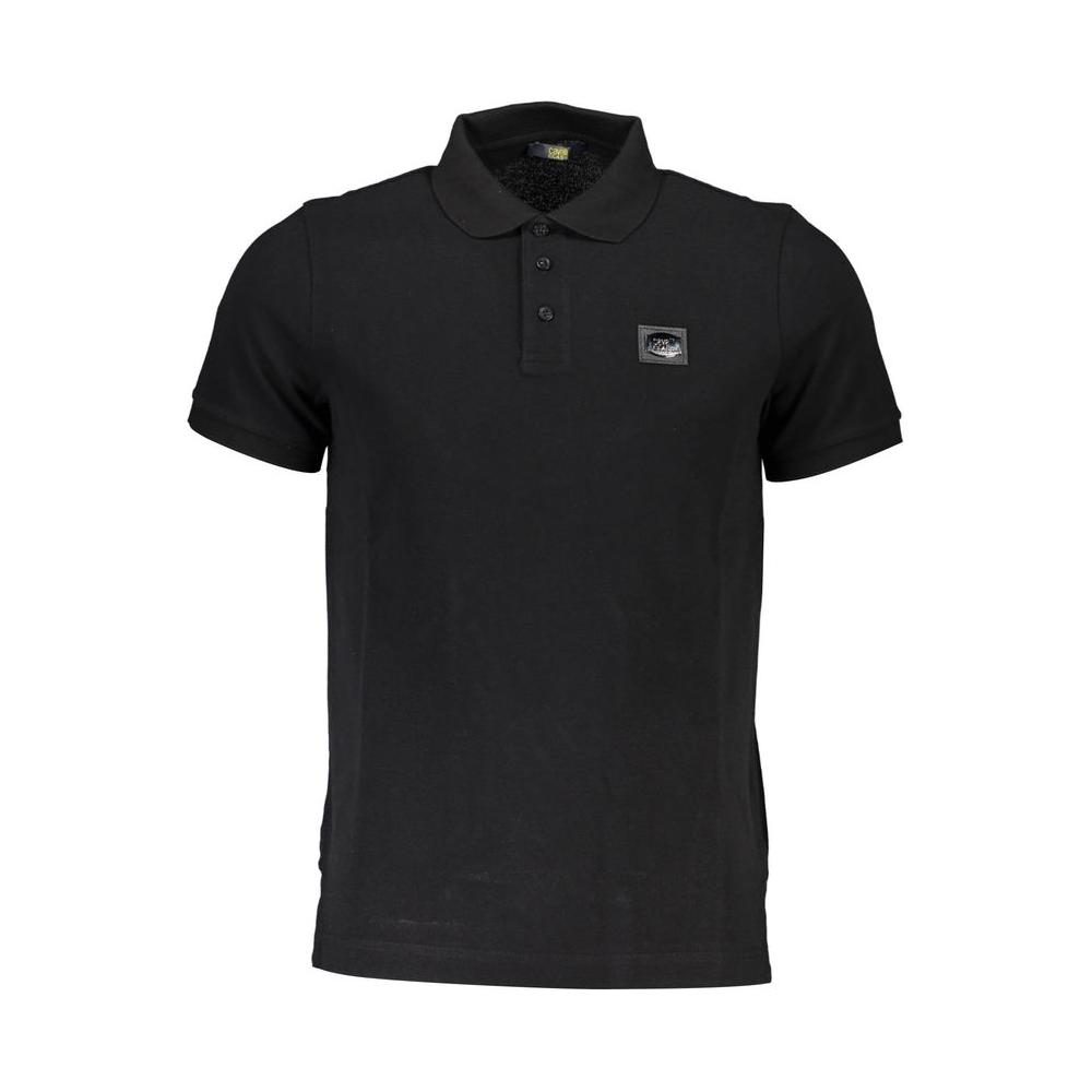 Cavalli Class Black Cotton Men Polo ShirtElevate your wardrobe with the epitome of bold sophistication – the Cavalli Class short-sleeved polo shirt. Perfectly tailored for a regular fit, this piece boasts an intricate print and striking logo application.