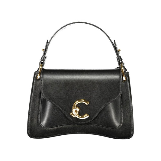 Coccinelle Black Leather Women Handbag, luxury design with adjustable strap and signature logo detail. Sleek and versatile calf bag.