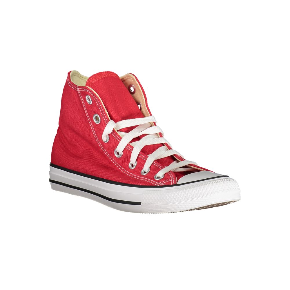 Converse Red Polyester Sneaker, high-top, unisex with laces, contrast sole and logo, perfect for sporty style and comfort.