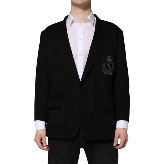 Dolce & Gabbana Black Viscose DG Crown Blazer Coat Jacket