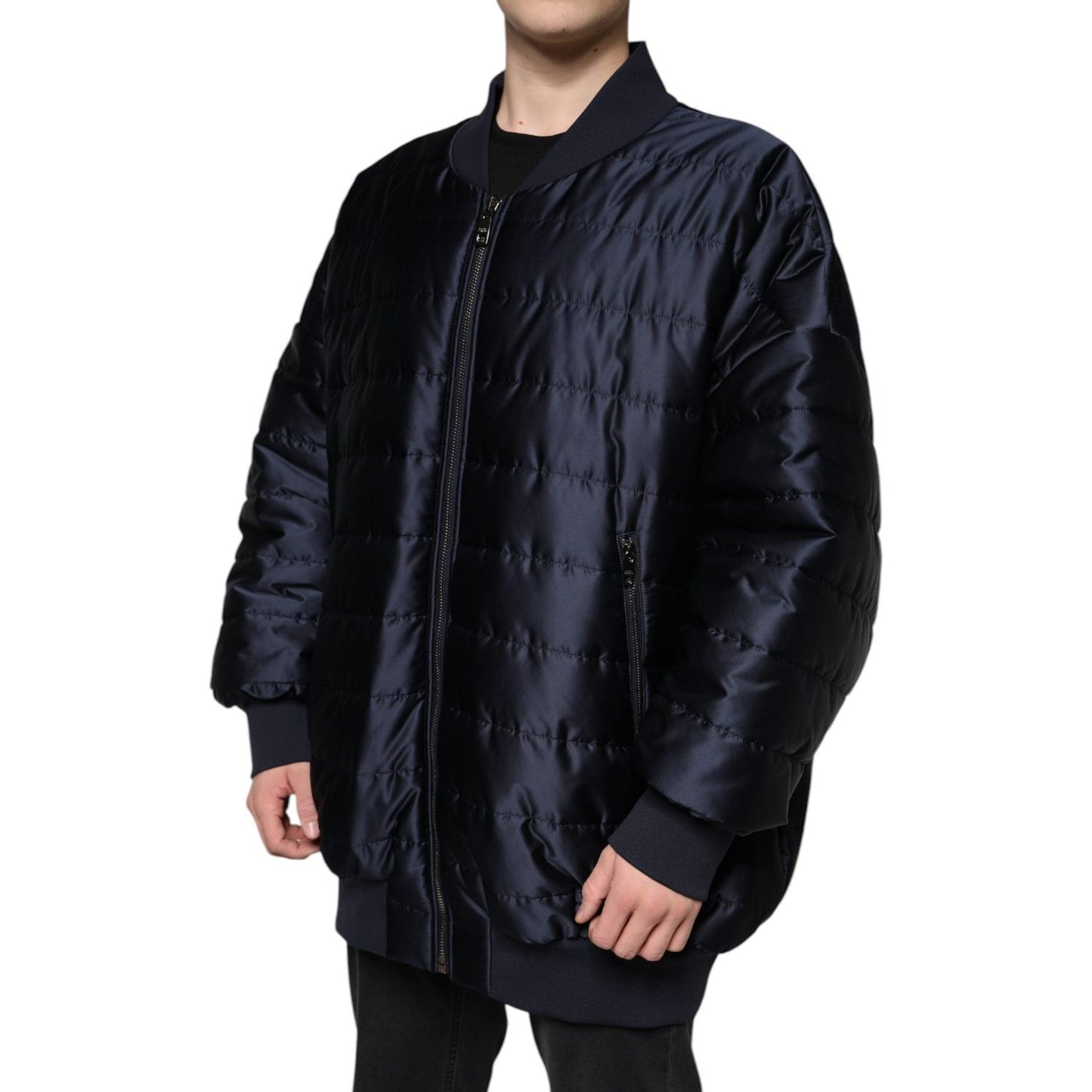 Dolce & Gabbana Dark Blue Quilted Full Zip Bomber Jacket
