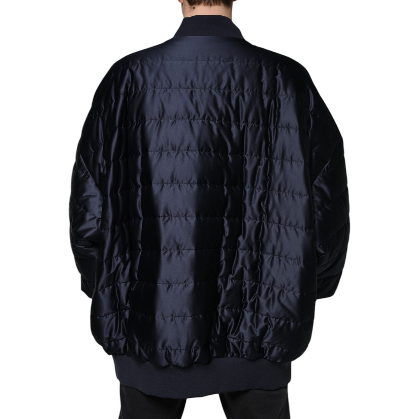 Dolce & Gabbana Dark Blue Quilted Full Zip Bomber Jacket