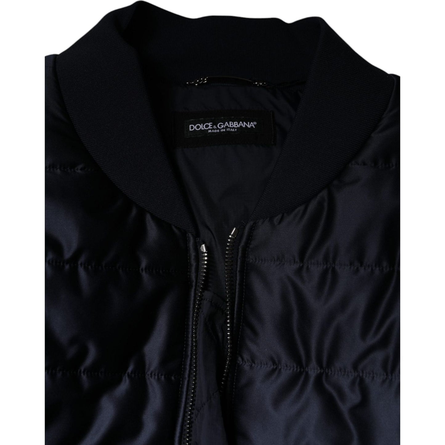 Dolce & Gabbana Dark Blue Quilted Full Zip Bomber Jacket