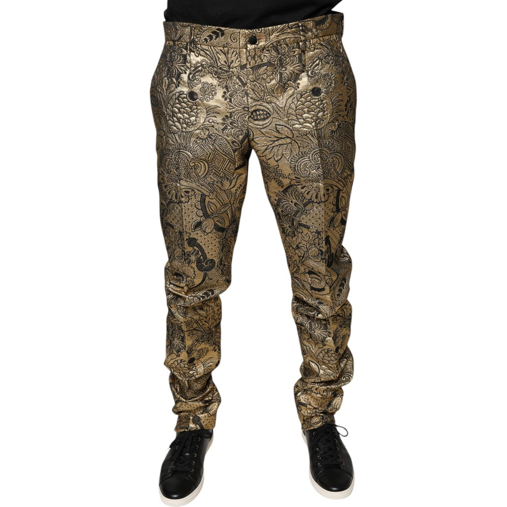 Dolce & Gabbana Dolce & Gabbana Gold Floral Jacquard Men Dress Pants PAN75361-52