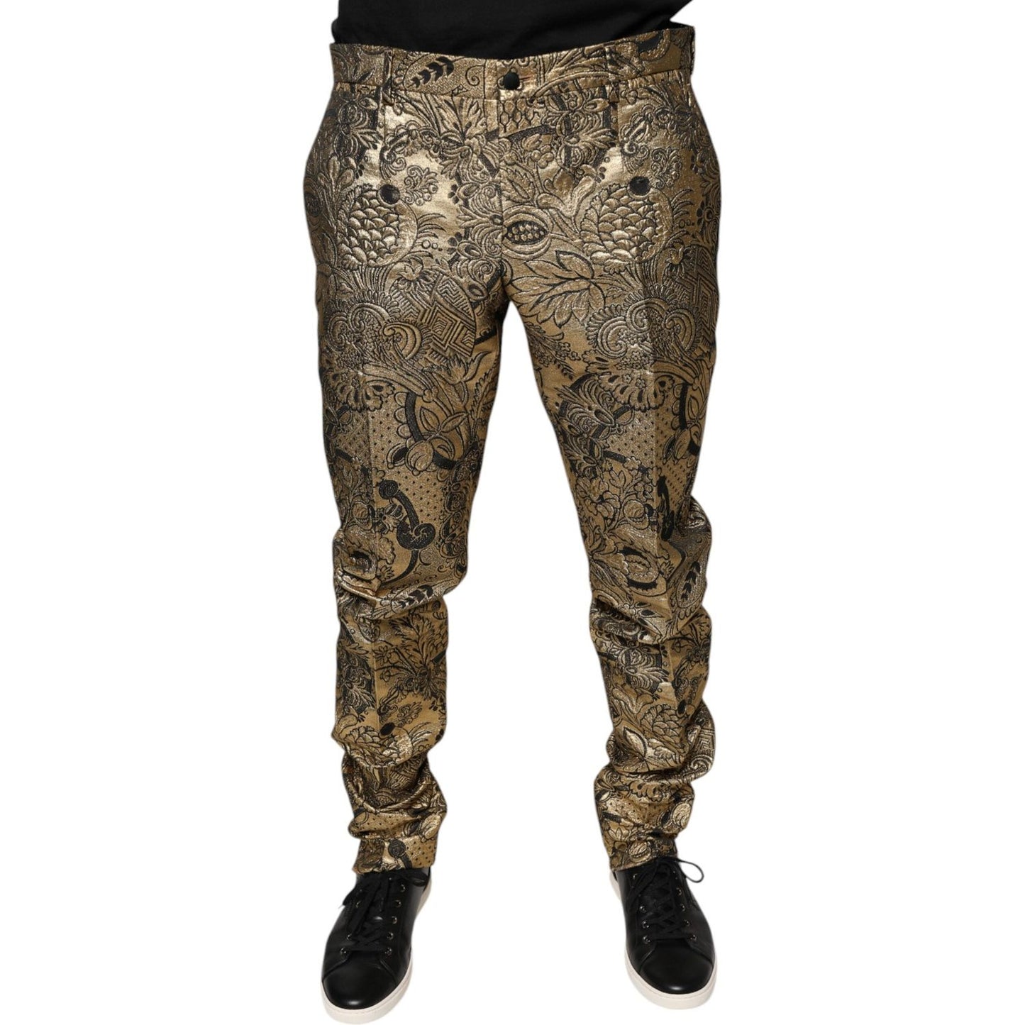 Dolce & Gabbana Dolce & Gabbana Gold Floral Jacquard Men Dress Pants PAN75361-52