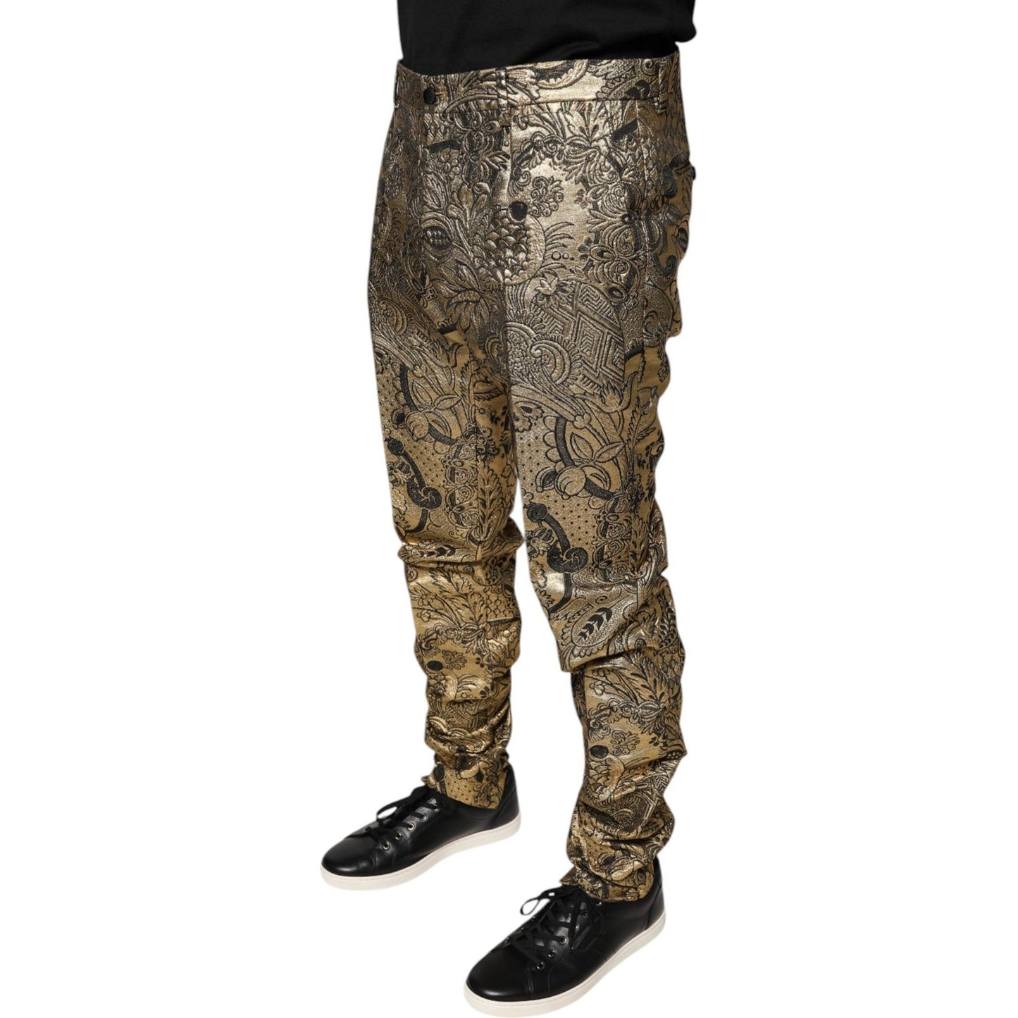 Dolce & Gabbana Dolce & Gabbana Gold Floral Jacquard Men Dress Pants PAN75361-52