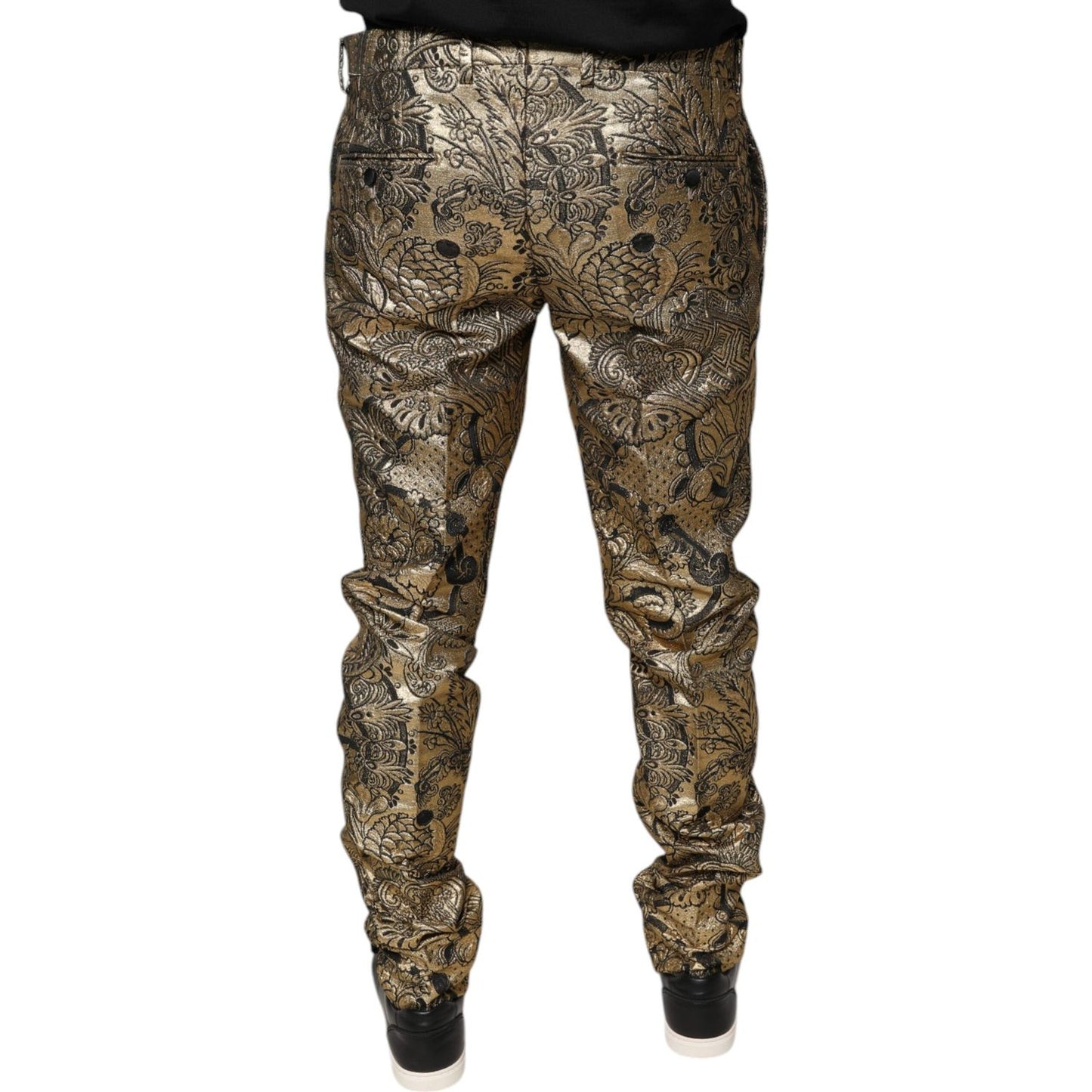 Dolce & Gabbana Dolce & Gabbana Gold Floral Jacquard Men Dress Pants PAN75361-52
