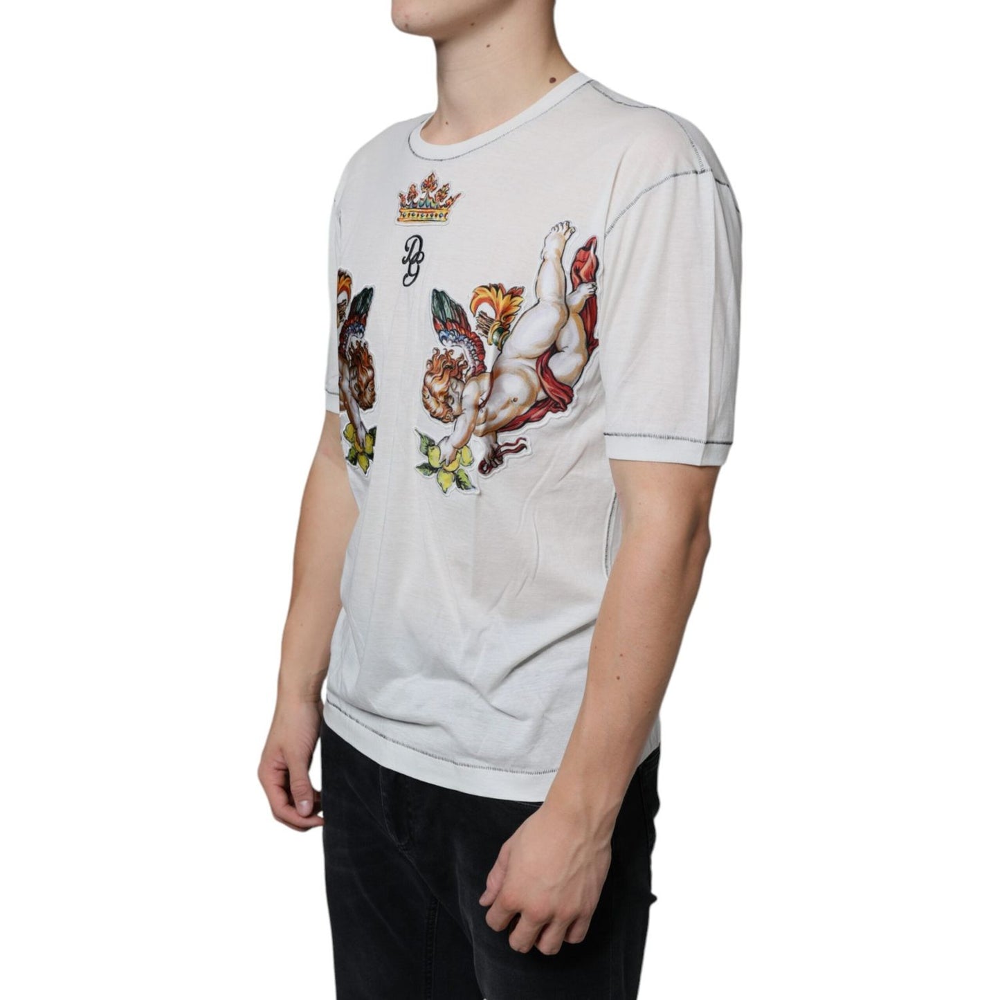 Dolce & Gabbana White Angel Crown Print Crew Neck T-shirt TSH86640-46