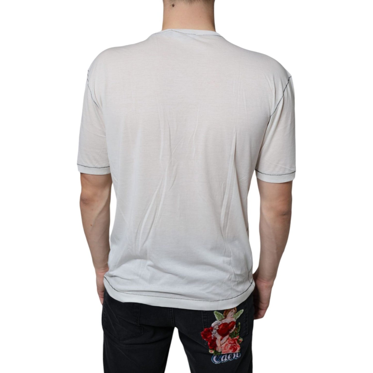 Dolce & Gabbana White Angel Crown Print Crew Neck T-shirt TSH86640-46