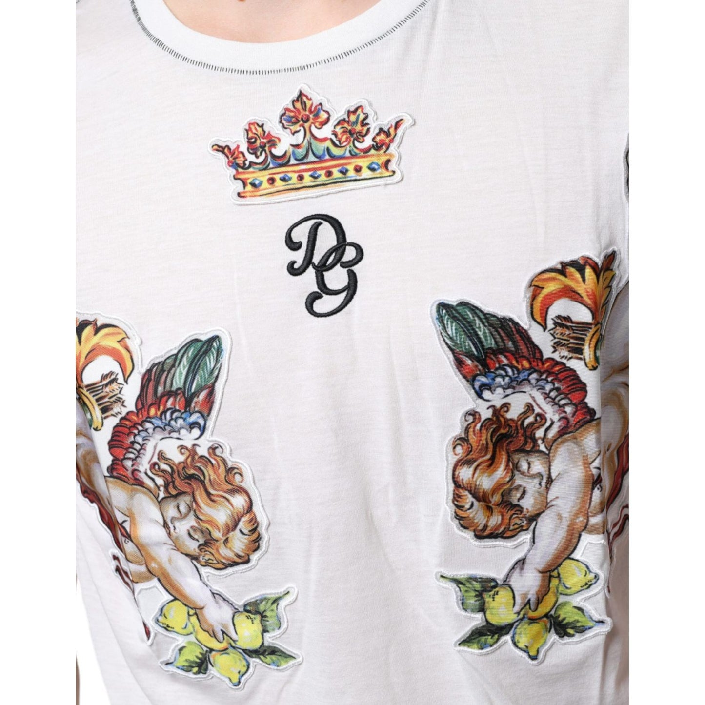 Dolce & Gabbana White Angel Crown Print Crew Neck T-shirt TSH86640-46