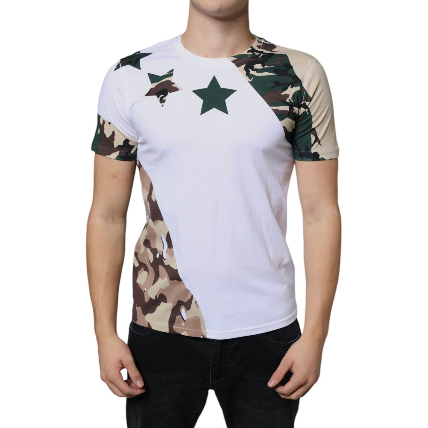 Dolce & Gabbana White Camouflage Stars Crew Neck T-shirt TSH86639-46