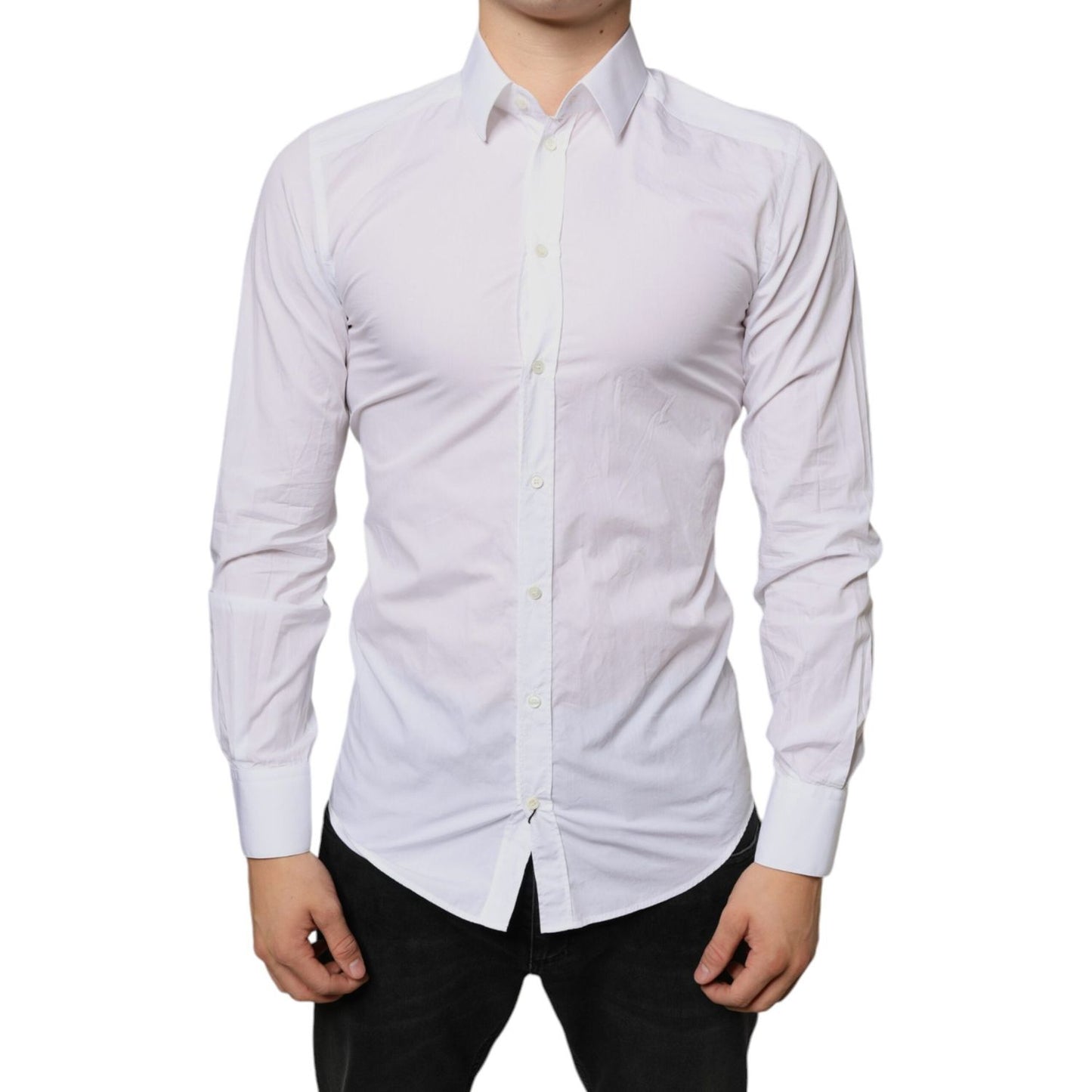 Dolce & Gabbana White Cotton Collared Men Formal Dress Shirt TSH6295-39