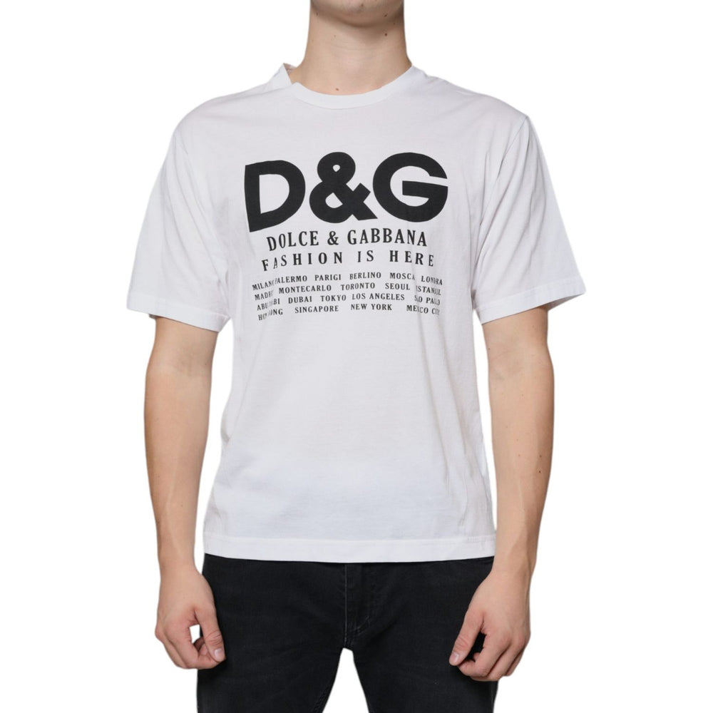 Dolce & Gabbana White Cotton DG Logo Print Casual T-shirt TSH86678-46