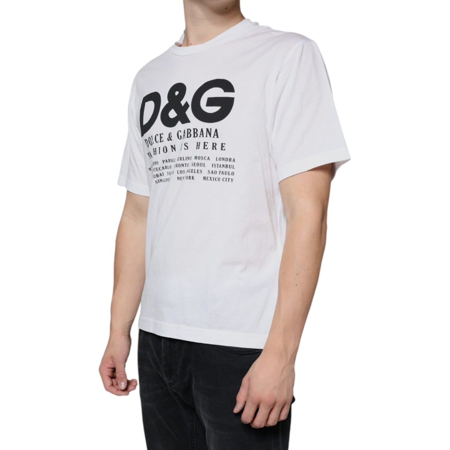 Dolce & Gabbana White Cotton DG Logo Print Casual T-shirt TSH86678-46