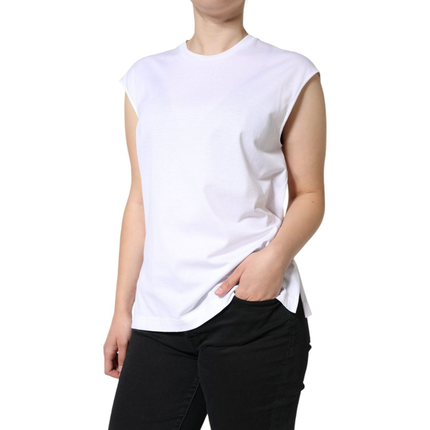 Dolce & Gabbana White Cotton Sleeveless Crew Neck T-shirt TSH86599-40