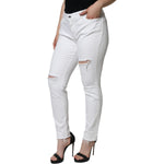Dolce & Gabbana White Cotton Stretch Tattered Skinny Jeans PAN75523-48