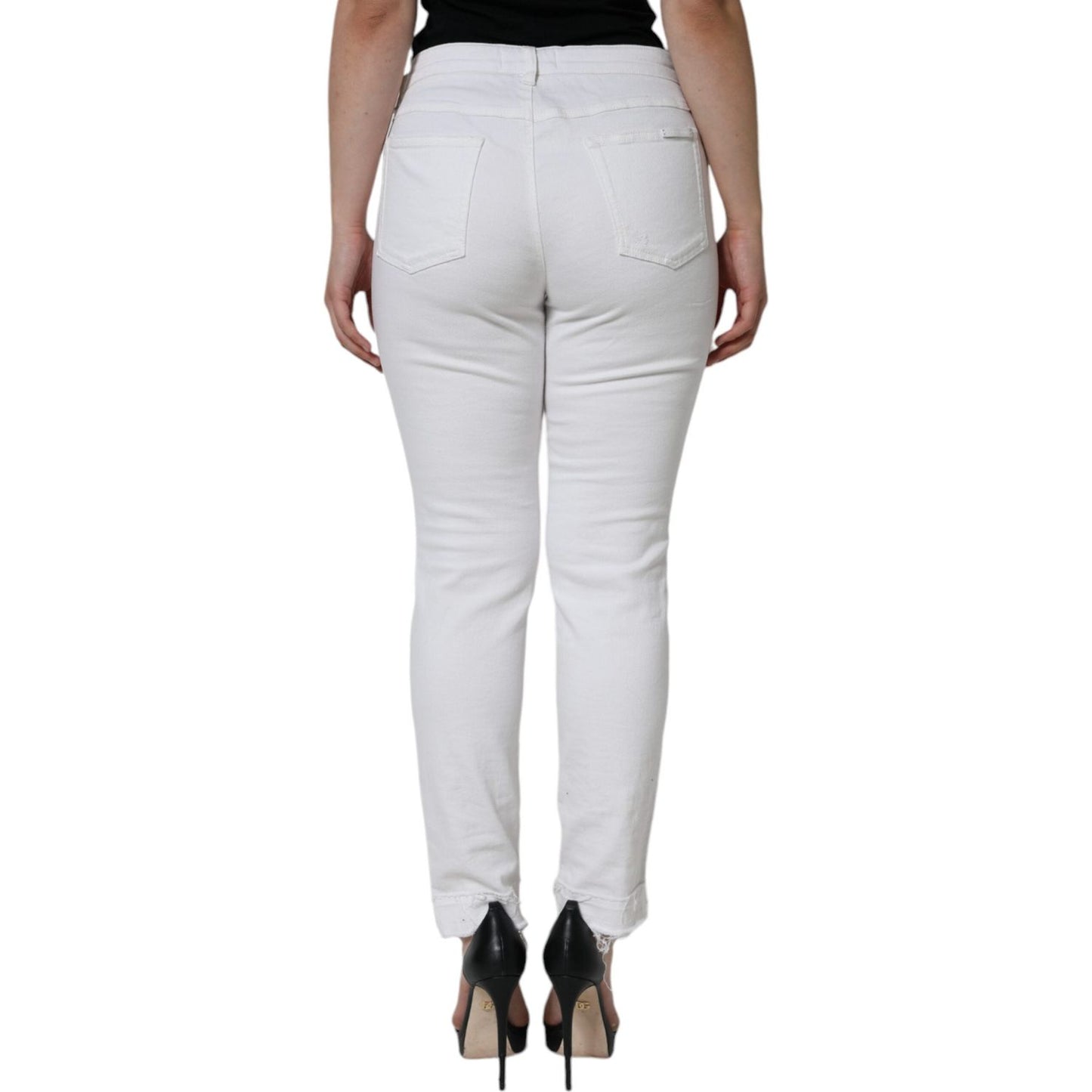 Dolce & Gabbana White Cotton Stretch Tattered Skinny Jeans PAN75523-48