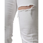 Dolce & Gabbana White Cotton Stretch Tattered Skinny Jeans PAN75523-48