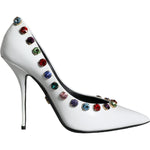 Dolce & Gabbana White Crystal Leather High Heels Pumps Shoes LA11254-39