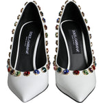 Dolce & Gabbana White Crystal Leather High Heels Pumps Shoes LA11254-39