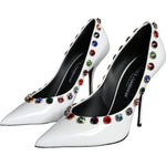 Dolce & Gabbana White Crystal Leather High Heels Pumps Shoes LA11254-39