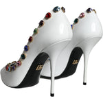 Dolce & Gabbana White Crystal Leather High Heels Pumps Shoes LA11254-39