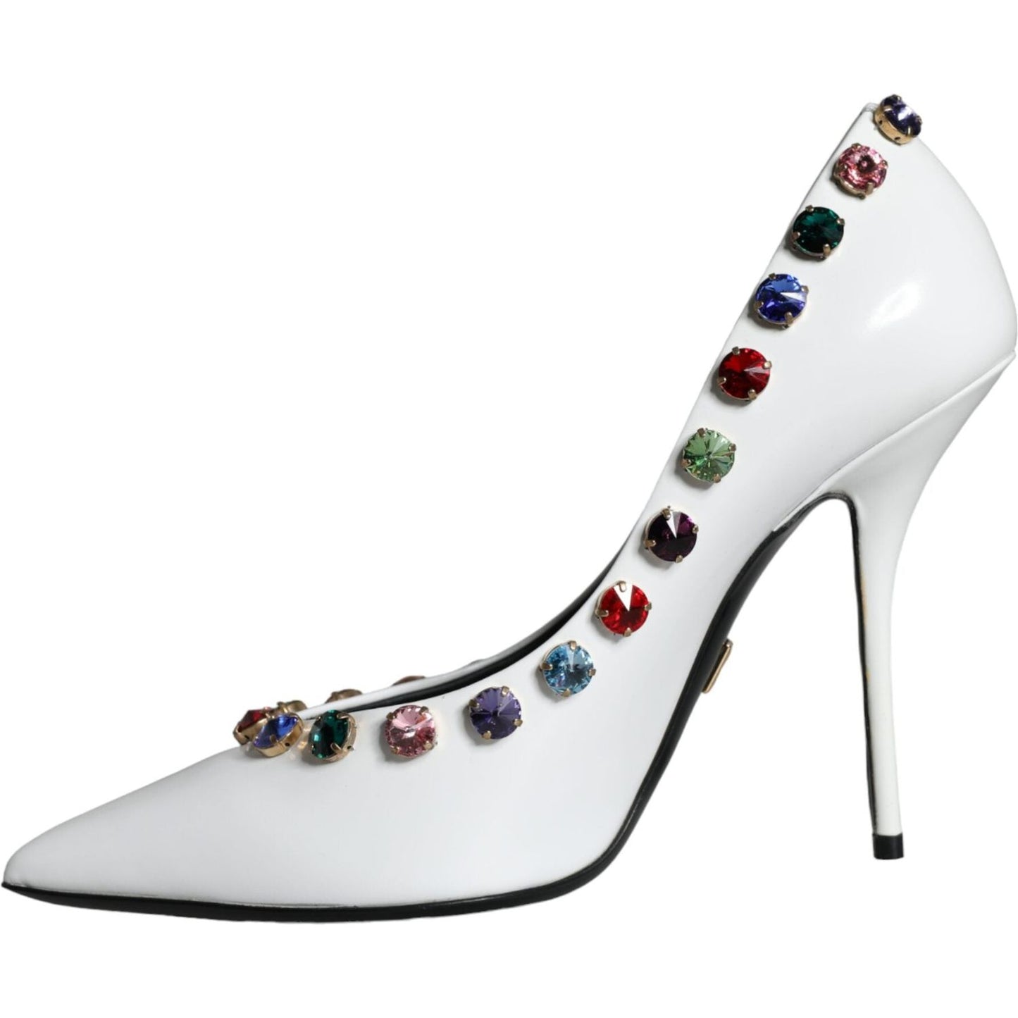 Dolce & Gabbana White Crystal Leather High Heels Pumps Shoes LA11254-39