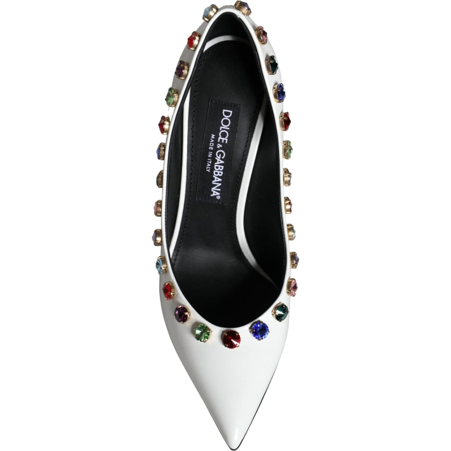 Dolce & Gabbana White Crystal Leather High Heels Pumps Shoes LA11254-39