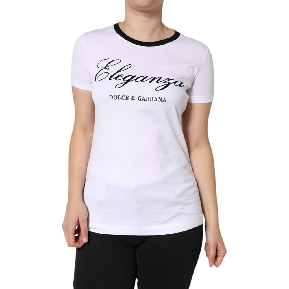 Dolce & Gabbana White Eleganza Print Cotton Short Sleeves T-shirt TSH86597-46