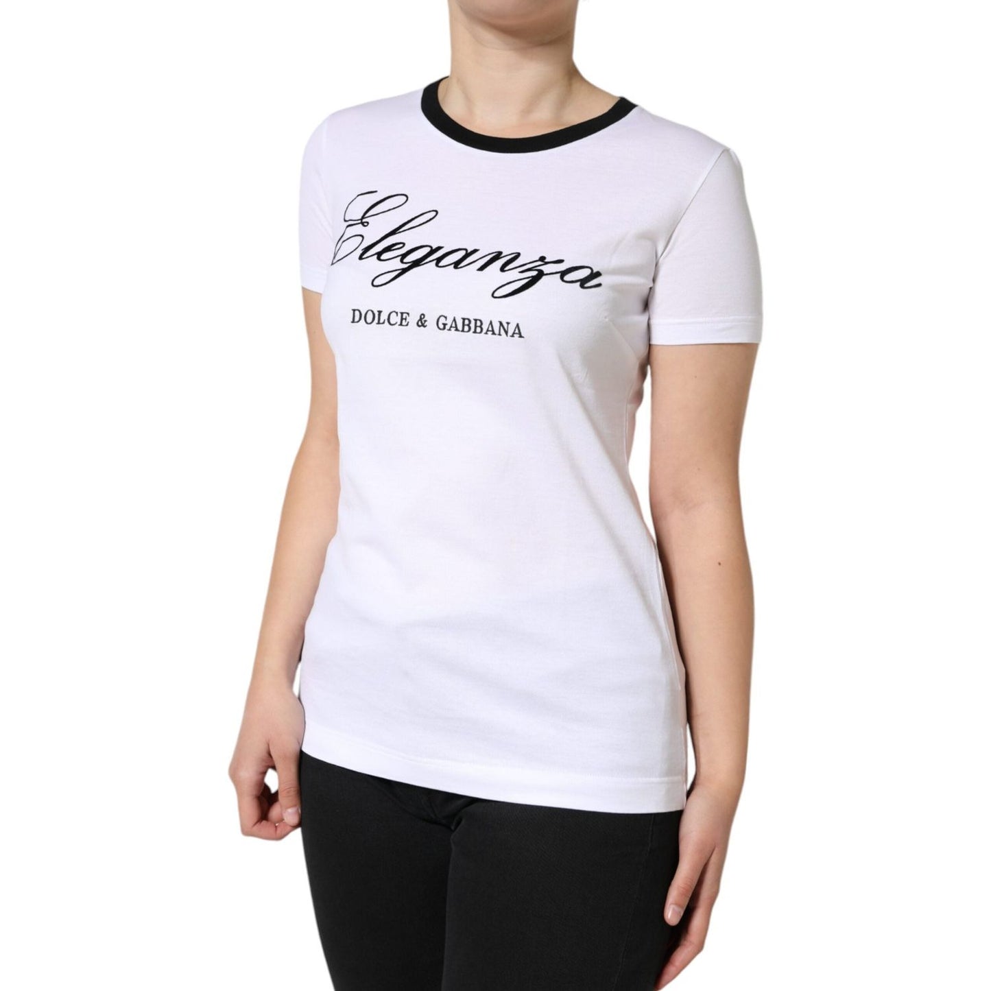Dolce & Gabbana White Eleganza Print Cotton Short Sleeves T-shirt TSH86597-46