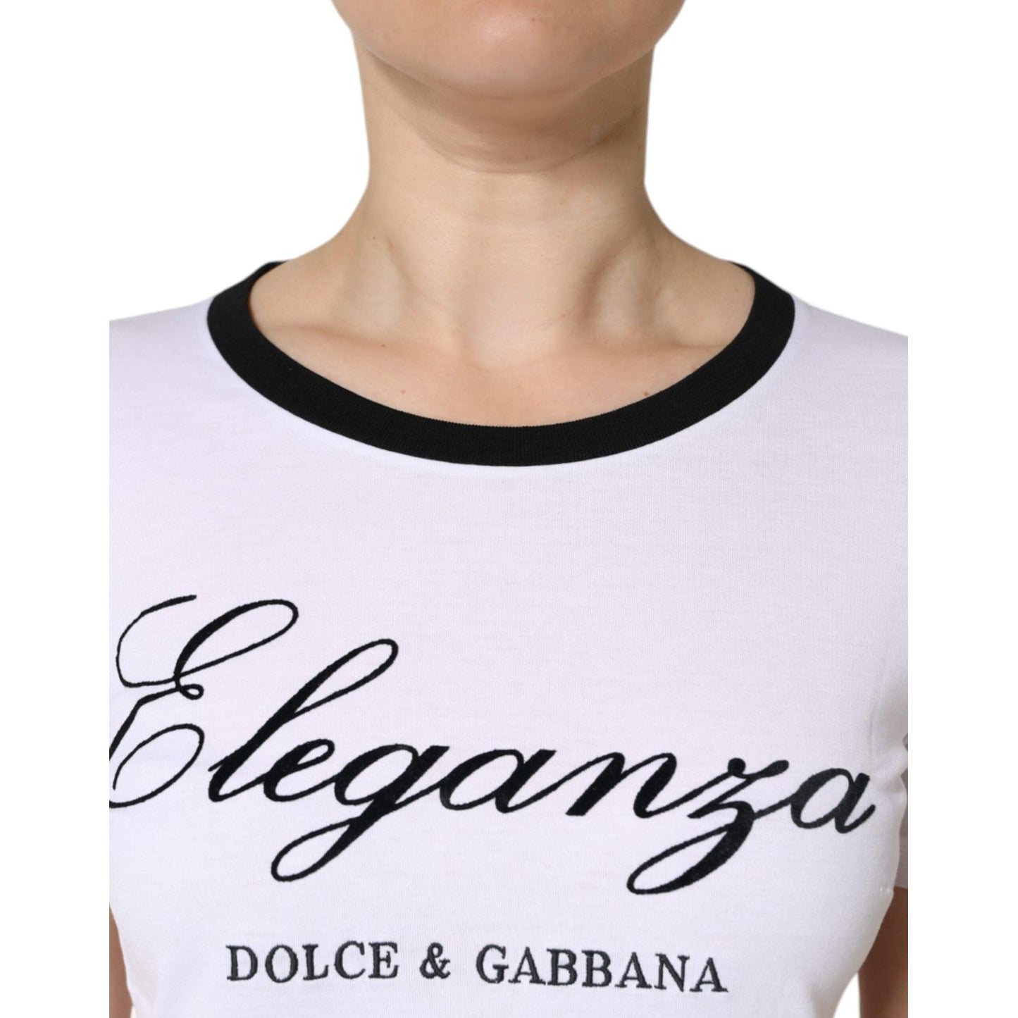 Dolce & Gabbana White Eleganza Print Cotton Short Sleeves T-shirt TSH86597-46