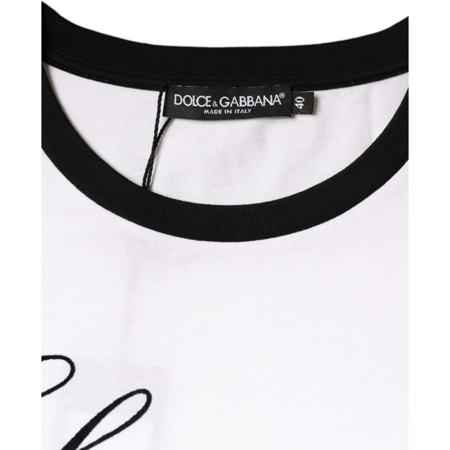 Dolce & Gabbana White Eleganza Print Cotton Short Sleeves T-shirt TSH86597-46