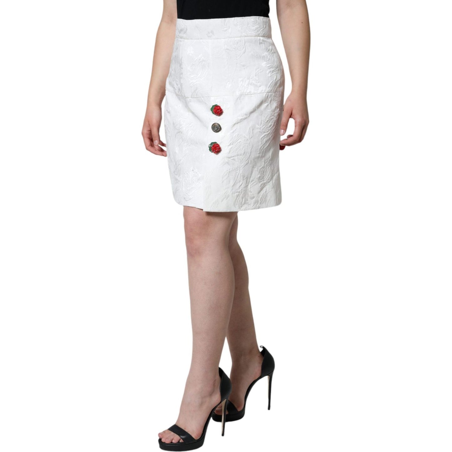 Dolce & Gabbana White Floral Brocade Embellished Mini Skirt SKI2005-44