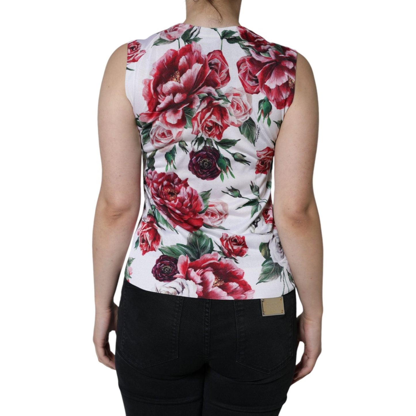 Dolce & Gabbana White Floral Lace Silk Sleeveless Tank Top TSH86580-40