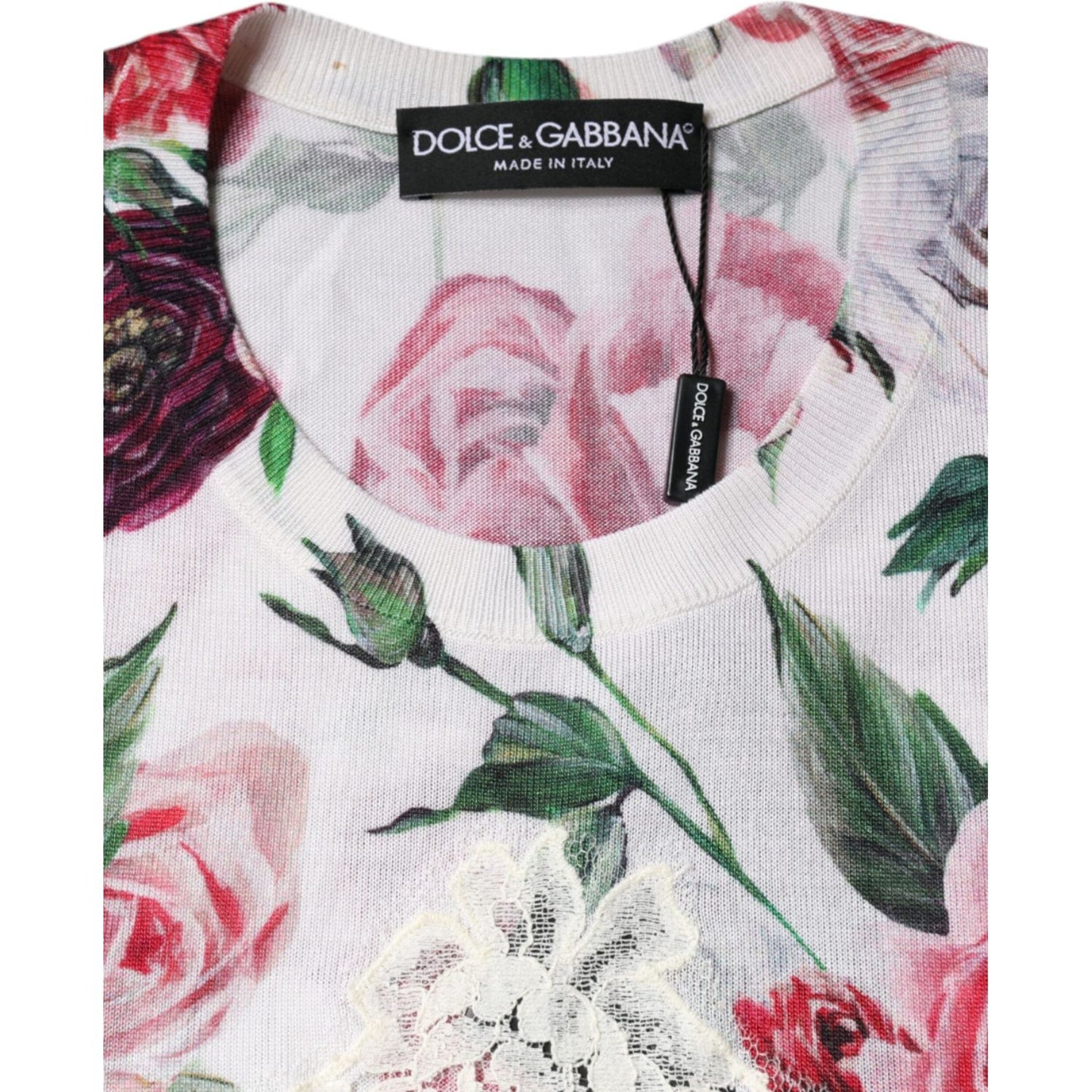 Dolce & Gabbana White Floral Lace Silk Sleeveless Tank Top TSH86580-40